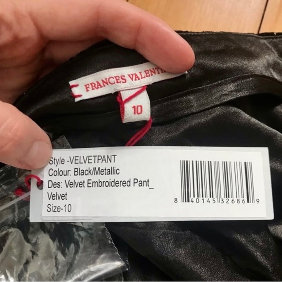 Frances Valentine Petrie Pants Velvet Embroidered Metallic NWT Size 10 - Picture 7 of 8